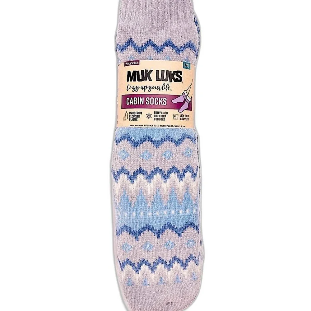 MUK LUKS Women's XL 2 Pack Lined Socks Faux Fur SIZE 8-10 Blue NEW
